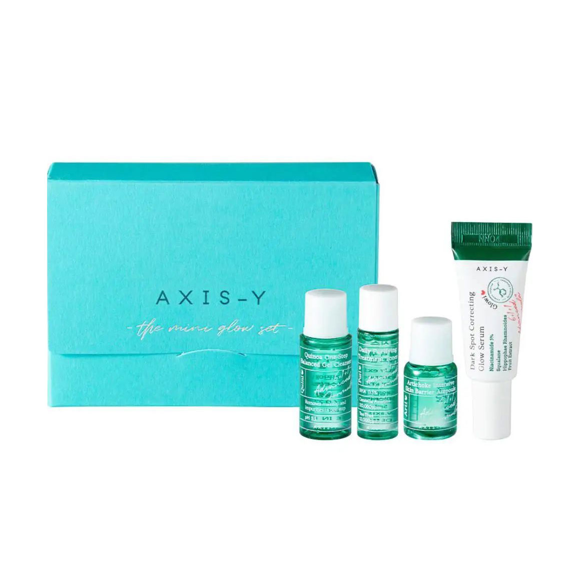 Набір мініатюр для обличчя Axis-Y The Mini Glow Set (гель для вмивання, 8 мл + тонер, 5 мл + сироватка, 5 мл + сироватка, 5 мл)